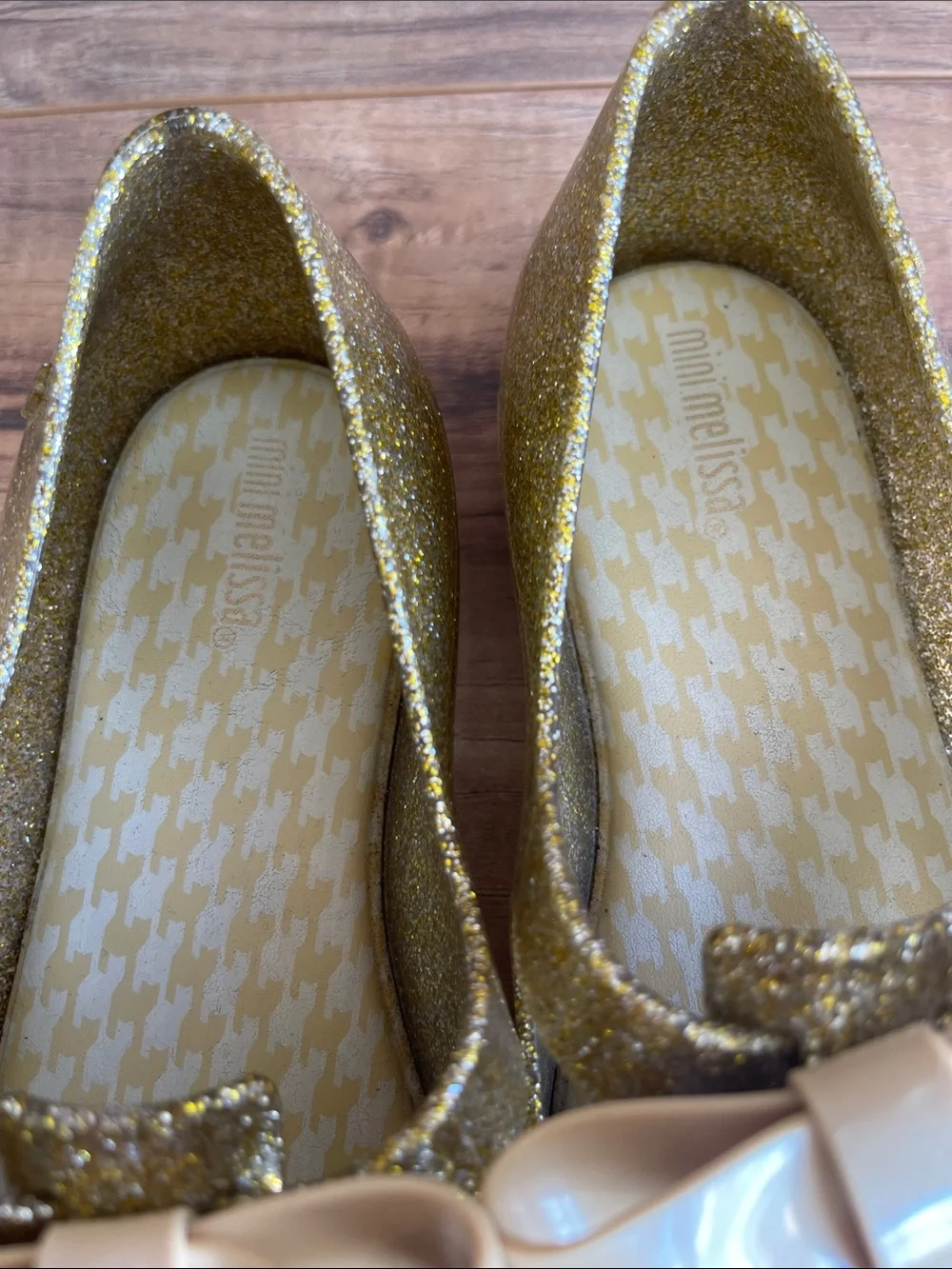 Pre-owned Mini Melissa Glitter Mary Jane Flats with Cream Bow size 12